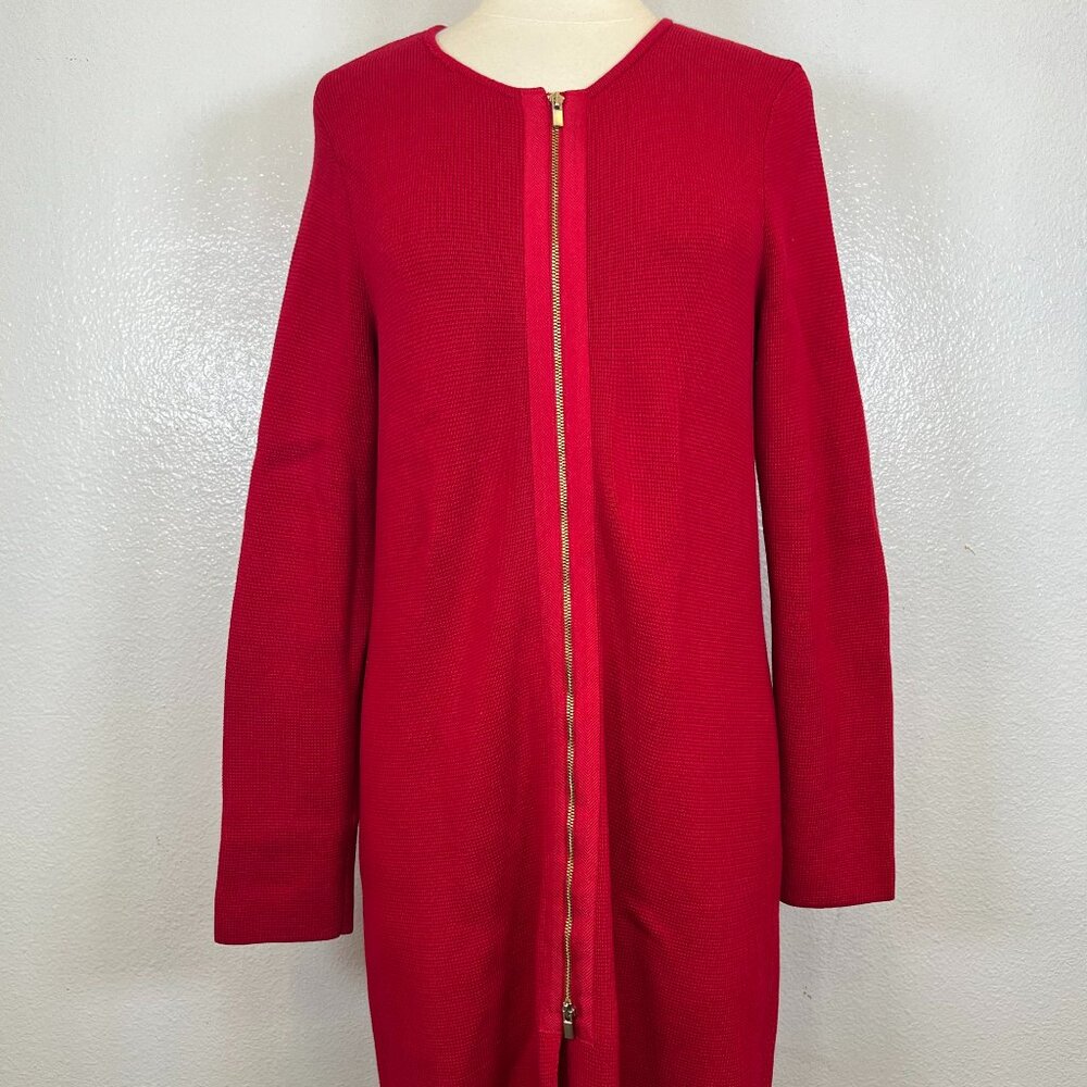 Talbots Red Sweater Dress Front Zipper Womens Size L